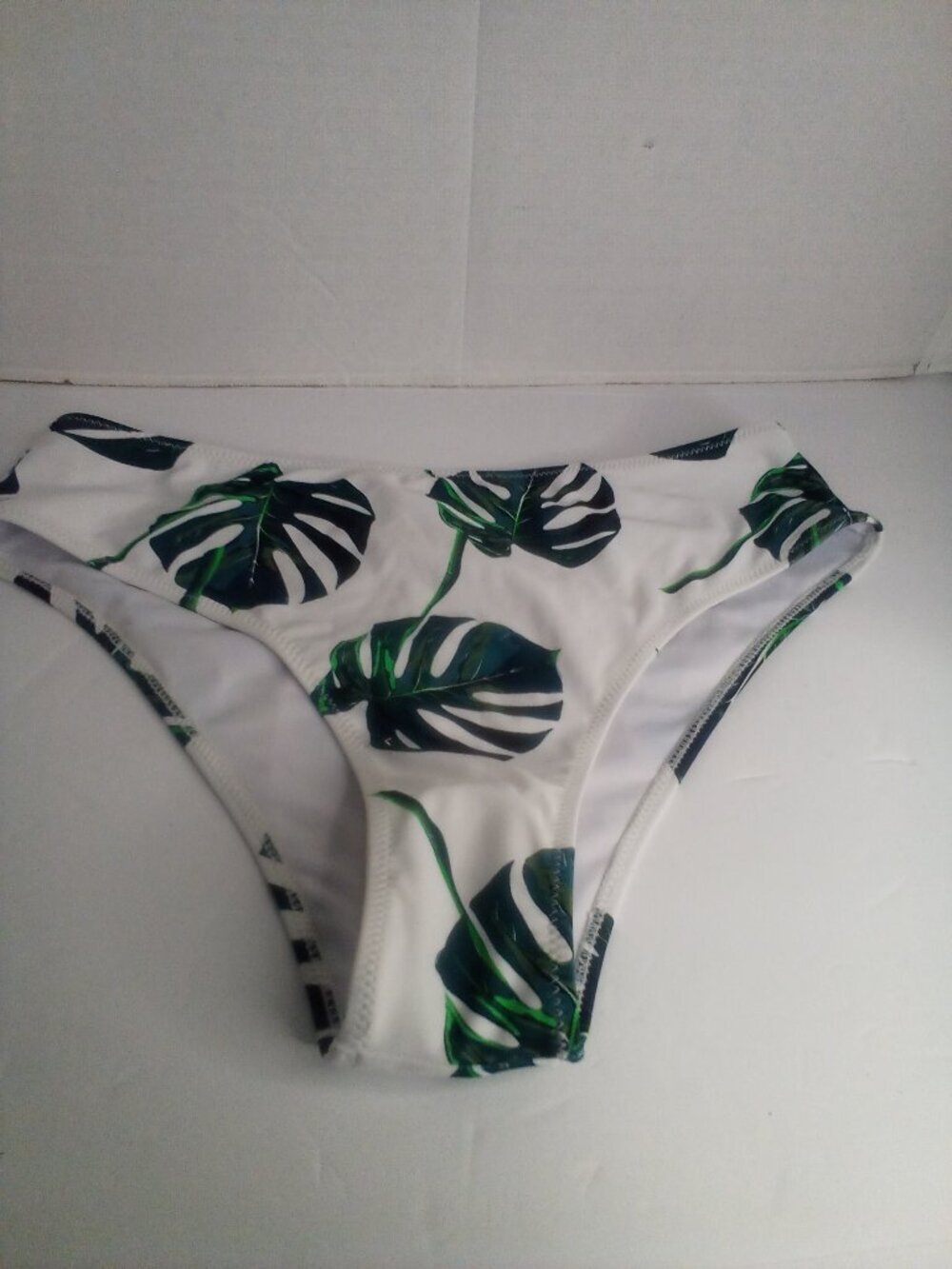 Cupshe Swim Bikini Bottom Women XL Leaves Tropical White Green